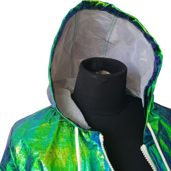 PrettyLittleThing Cobie Green Coachella Holographic Jacket Disco Carnival Shiny - Picture 6 of 12